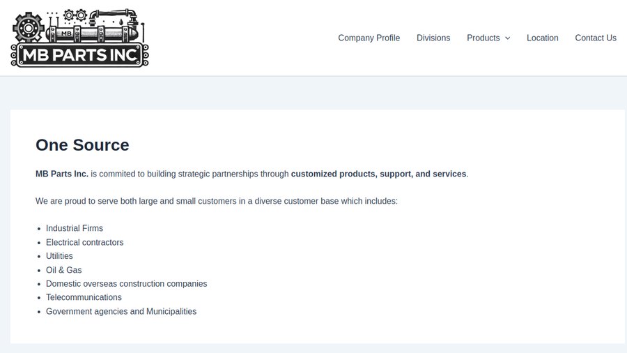 Sitio web de MB Parts Inc